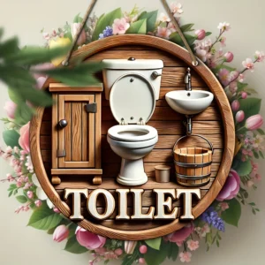 Round Wooden Bathroom Sign 1